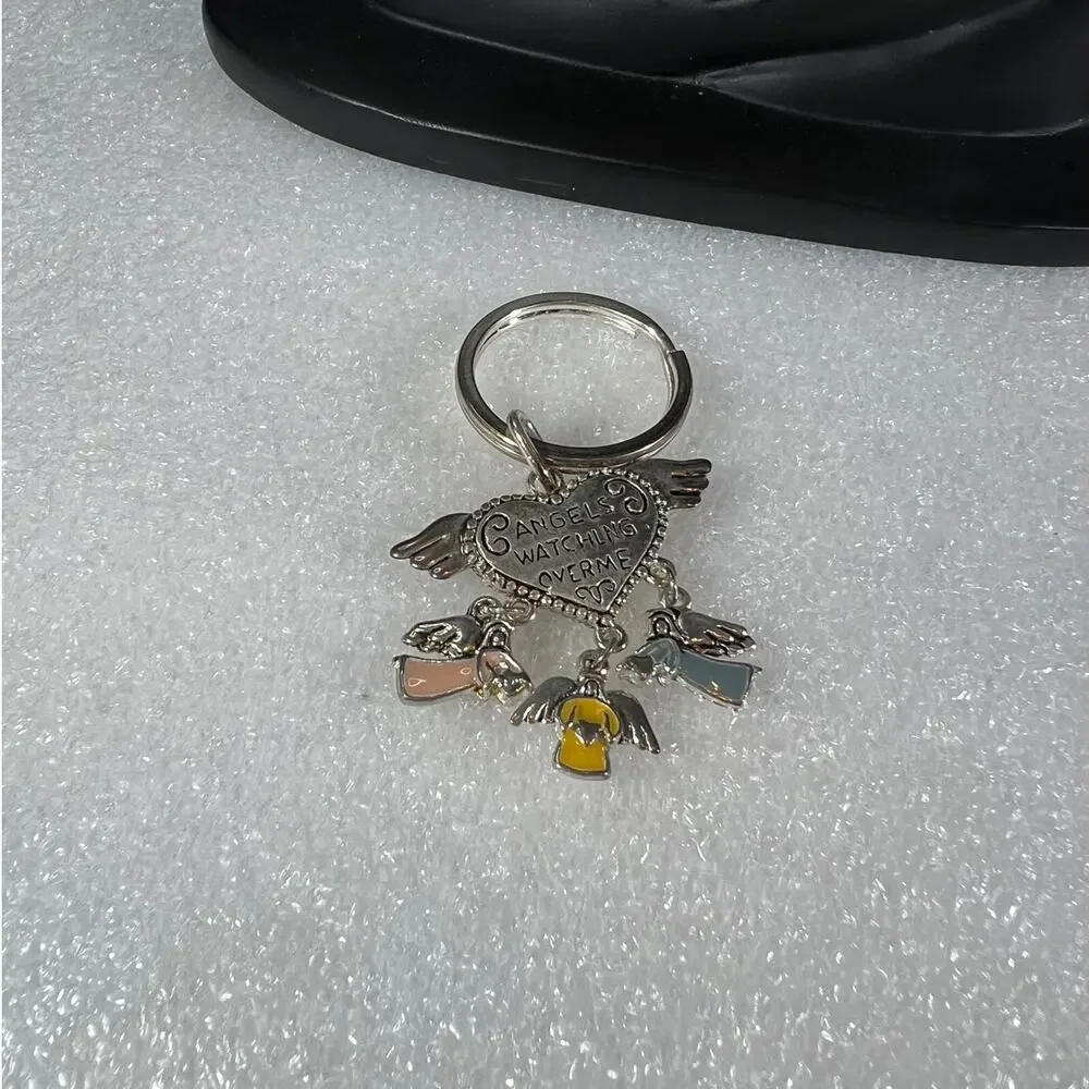 Deadstock Silver Tone Angels Spiritual Guardian Angels Watching Over Me Keychain